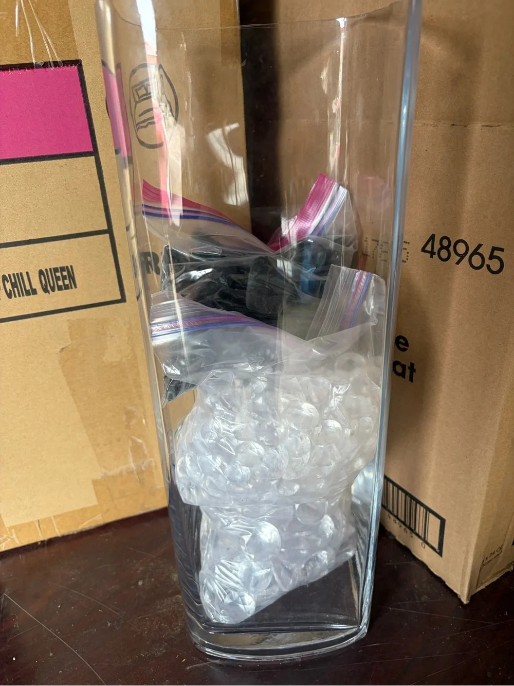 Tall Clear Glass Vase - Modern Square-Round Shape